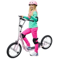 HOMCOM Youth Scooter Teen Kick Scooter Kids Children Stunt Scooter Bike Bicycle Ride On 16" Inflatable Wheels Pink(m-2)