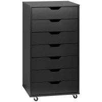Vinsetto 7-drawer Vertical File Cabinet for Home Office, Storage Cabinet with Wheels, 18.7"x15.6"x35.4", Black(m-2)