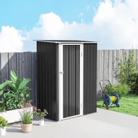 Outsunny 5 x 3ft Outdoor Storage Shed Metal Garden Shed Cabanon with Sloped Roof, Lockable Door for Tool, Grey(m-10)