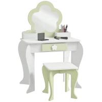 Qaba Kids Makeup Vanity Set with Stool, Mirror, Drawer, Storage Boxes, White(m-11)