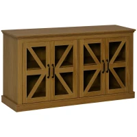 HOMCOM Sideboard Buffet Cabinet, Glass Door Credenza, Coffee Bar Cabinet with Adjustable Shelf, Natural(m-1)