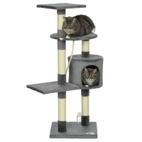 PawHut 46Inch Scratching Cat Tree, Multi Level Cat Tower for Large Cats Adult with Toys and Condo, Grey(m-11)