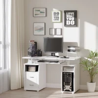 HOMCOM Computer Desk with Keyboard Tray, Home Office Desk with Drawers, CPU Stand, Printer Stand and Open Shelves, Writing Workstation for Study, White(m-8)