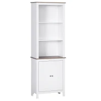 HOMCOM 69" Tall Bathroom Storage Cabinet, Bookcase with 3 Open Compartments and Double Door Cupboard, White(m-2)