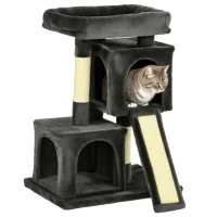 PawHut Plush Cat Tree Tower w/ Sisal Scratching Post Board Perch Condo Dark Grey(m-2)