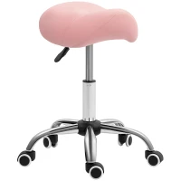 HOMCOM Cosmetic Stool 360° Rotate Height Adjustable Salon Massage Spa Chair Hydraulic Rolling Faux Leather Saddle Stool, Pink(m-11)