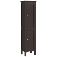 kleankin Tall Bathroom Cabinet, Freestanding Storage Organizer with Adjustable Shelves and Cupboards, 15" x 13" x 63", Dark Brown(m-11)