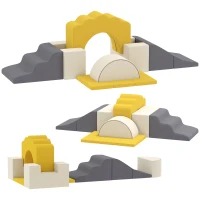 Qaba 7-Piece Baby Soft Play Set, Indoor Soft Play Gym Activity Play Set for Crawling, Sliding and Playing, Yellow(m-2)