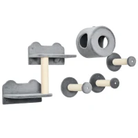PawHut Pet Wall-mounted Climbing Shelf Set, Grey(m-11)