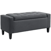 HOMCOM Storage Ottoman Bench, Linen Upholstered Bench with Tufted Design(m-11)