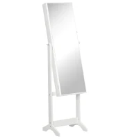 HOMCOM Mirror Jewelry Cabinet Armoire, Lockable Jewelry Organizer with Full-Length Mirror, 3 Angle Adjustable, White(m-2)