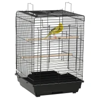 PawHut 23" Bird Cage Flight Parrot House Cockatiels Playpen with Open Play Top and Feeding Bowl Perch Pet Furniture Black(m-2)