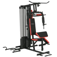 Soozier Multi Home Gym Equipment, Workout Station with Sit up Bench, Push up Stand, Dip Station, 143lbs Weights(m-11)
