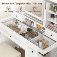 HOMCOM Vanity Desk Set with Mirror and Lights, Cushioned Stool, Storage Drawer, Cabinet, Shelves for Bedroom, White(m-8)