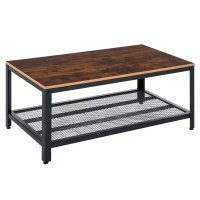 HOMCOM Industrial Coffee Table with Storage Shelf, Center Table with Metal Frame for Living Room, Rustic Brown(m-2)