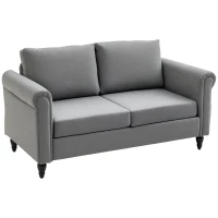HOMCOM Vintage Loveseat, Upholstered Love Seat Furniture, Chenille-feel Fabric 2 Seater Sofa Couch with Rolled Arms, Gourd-Shaped Rubber Wood Legs for Living Room, Light Grey(m-11)