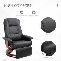 HOMCOM Faux Leather Manual Recliner, Adjustable Swivel Base Lounge Chair with Footrest, Armrest for Living Room,  Black(m-6)