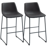 HOMCOM Bar Height Bar Stools Set of 2, Vintage PU Leather Bar Chairs, Kitchen Stools with Footrest for Home Bar, Dark Brown(m-11)