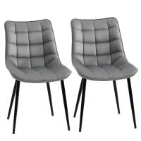 HOMCOM Upholstered Dining Chair Lounge Chair Soft Set of 2 Velvet-Touch Kitchen Reception Living Room Chair with Metal Legs, Grey(m-2)