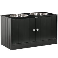 PawHut Large Elevated Dog Bowls with Storage Cabinet Containing Large 44L Capacity, Raised Dog Bowl Stand Pet Food Bowl Pet Feeding Station, Black