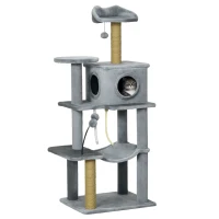 PawHut 54" Cat Tree for Larger Cats Adult with Hammock, Tal Cat Tree Tower with Scratching Post, Condo, Platforms, Play Balls for Indoor Cats, Grey(m-11)