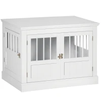 PawHut Wooden Dog Crate End Table, Dog Crate Furniture with Triple Doors, Puppy Crate for Small Dogs Indoor Use, White(m-1)
