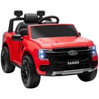 Qaba Ford Ranger Licensed Kids Ride on Car 12V Battery Power Car with Remote Control, Spring Suspension Toy Storage, Red(m-11)