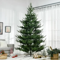 HOMCOM 9ft Artificial Christmas Tree, Wide Pine Holidy Decor, Hinged Xmas Tree with 1939 Tips, Metal Base, Green(m-1)
