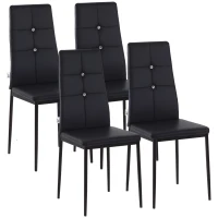 HOMCOM Set of 4 Modern Style Dining Chairs, Button Tufted High Back Side Chairs with Upholstered Seat, Steel Legs for Living Room, Kitchen, Study, Bedroom, Black(m-2)