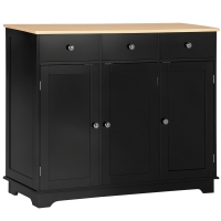 HOMCOM Kitchen Storage Cabinet, Sideboard Floor Cupboard with Solid Wood Top, Adjustable Shelf, and 3 Drawers, Black