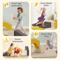 Qaba 7-Piece Baby Soft Play Set, Indoor Soft Play Gym Activity Play Set for Crawling, Sliding and Playing, Yellow(m-6)