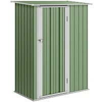 Outsunny 4.7' x 3' Outdoor Storage Shed, Galvanized Metal Utility Garden Tool House, 2 Vents and Lockable Door for Backyard, Patio, Garage, Lawn, Green(m-1)
