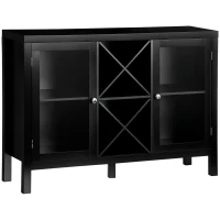 HOMCOM 30.25" Modern Kitchen Sideboard, Buffet Cabinet with Removable Wine Rack, Tempered Glass Door Cabinet and Adjustable Shelves for Living Room, Kitchen, Entryway, Black(m-2)