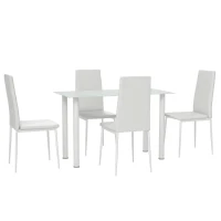HOMCOM Modern Dining Table Set for 4, Space-Saving 5 Pieces Kitchen Table Set with Rectangle Table and Steel Frame, White(m-2)