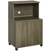 HOMCOM Microwave Cart on Wheels Utility Trolley Storage Sideboard Bookcase with 2-door Cabinet, Grey Wood Grain(m-2)