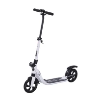 Soozier Foldable Kick Scooter with Adjustable Handlebar, Rear Brake, Dual Shock-Absorbing and Large Solid PU Tires Aluminum Frame for 14 Years Old and Up Teens Adult, White(m-2)
