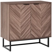 HOMCOM Sideboard Buffet Cabinet, Chevron Double Door Kitchen Cabinet, Accent Cabinet with Adjustable Shelf, Walnut(m-1)
