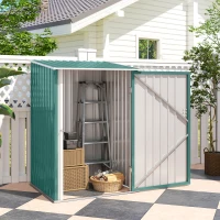 Outsunny 3.3' x 3.4' Lean-to Garden Storage Shed, Outdoor Galvanized Steel Tool House with Lockable Door for Patio Green(m-9)