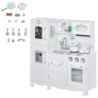 Qaba Kids Kitchen Playset with Telephone, Wooden Kitchenette for kids with Cookware, Storage Cabinet, Water Dispenser, Blackboard, Toddler Pretend Play Kitchen with Cooking Accessories for Aged 3+(m-1)