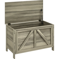 HOMCOM 30" Farmhouse Storage Bench, Lift Top Storage Chest with Safety Hinge to Open Up 100°, Wooden Trunk for Bedroom, Entryway, Living Room, Gray