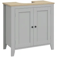 kleankin Bathroom Vanities, Pedestal Sink Cabinet with U-Shaped Cut-out and Adjustable Shelf, Gray(m-11)