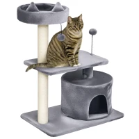 PawHut 81cm/32" Multi-level Cat Tree Scratcher Kitty Activity Center,Condo, Perch, Jumping Platforms,Toys Grey(m-2)