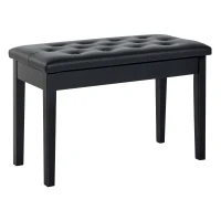 HOMCOM Piano Bench, Duet Piano Chair with Faux Leather Padded Cushion and Wooden Frame, Button Tufted Keyboard Bench, Black(m-1)
