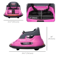 Aosom Bumper Car 12V 360° Rotation Electric Car for Kids, with Remote, Safety Belt, Lights, Music, for 1.5-5 Years Old, Pink(m-3)