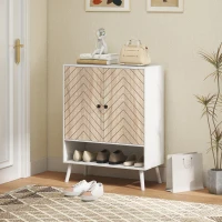 HOMCOM Shoe Storage Cabinet, 5-Tier Shoe Rack Cabinet with Doors, Adjustable Shelves, 15 Pairs, for Entryway, Natural Tone(m-8)