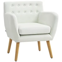 HOMCOM Linen Upholstery Armchair, Mid-Century Modern Accent Chair with Wood Frame and Thick Padding, Cream White(m-11)
