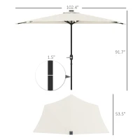 Outsunny Half Outdoor Patio Umbrella, UPF 30+ Small Vented Half Patio Umbrella with Crank 8 Ribs for Balcony Porch Garden Deck Poolside, Cream White(m-3)