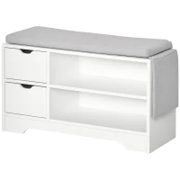 HOMCOM Upholstered Shoe Storage Bench w/ Seat, Entrance Bench w/ Drawer Open Shelves and Pocket for Hallway, White(m-12)