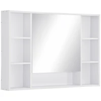 kleankin Wall Mounted Medicine Cabinet, 39.25"W x 27.5"H Bathroom Mirror Cabinet with Single Mirrored Door, Shelves and Storage Cupboard, White(m-2)