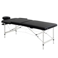 HOMCOM 83" 2 Section Foldable Massage Table Professional Salon SPA Facial Couch Tatoo Bed with Carry Bag Black(m-2)